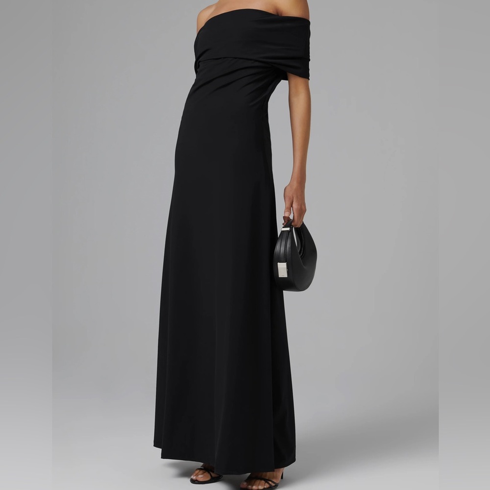 ❤️NWT ROHE OFF THE SHOULDER RUCHED STRETCH JERSEY MAXI DRESS IN BLACK SIZE 40